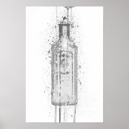 Gin Bottle Wall Art Print 'Ocean Blue' Grey (Voorkant)