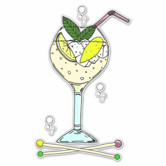 Gin Cocktail Glass met ijs en lemmetjes Sticker (Voorkant)