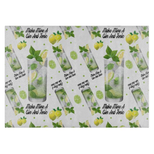Gin en tonic Pattern, Glass Cutting Board 11"x8" Snijplank (Voorkant)