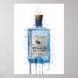 Gin Fles Muur Kunstprint 'Blue Barrel' Poster