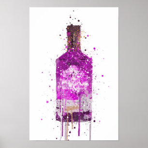 Gin Fles Muur Kunstprint 'Magenta' Poster