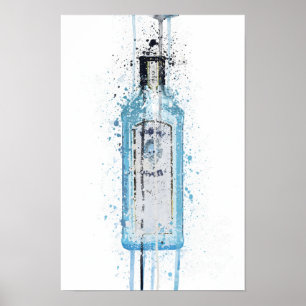 Gin Fles Muur Kunstprint 'Ocean Blue' Poster