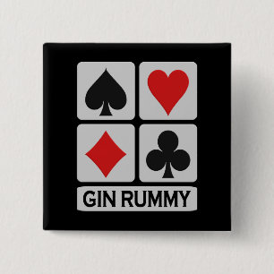 Gin Rummy-toets Vierkante Button 5,1 Cm