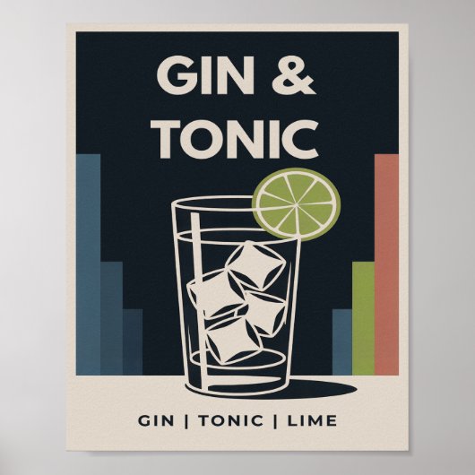 Gin Tonic Art Déco Vintage Graphique de Cocktail (Devant)