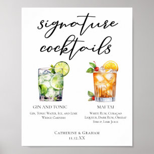 Gin & Tonic Mai Tai Signature Cocktails Menu Poster