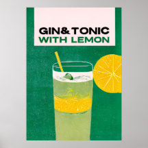 Gin Tonic met Lemon Green Retro Art