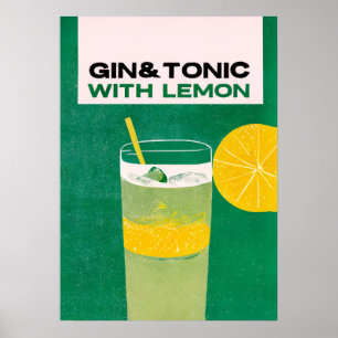 Gin Tonic met Lemon Green Retro Art Poster