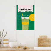 Gin Tonic met Lemon Green Retro Art Poster (Keuken)