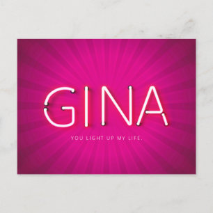 Gina-naam in gloeiende neonlampen briefkaart