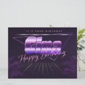 Gina Nom Prénom carte rétro lilas Anniversaire (Debout devant)