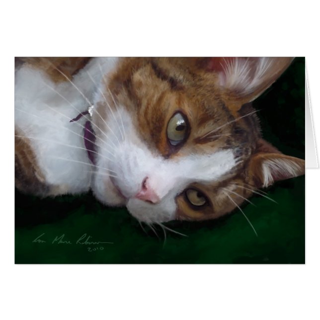 Gingembre Tabby Chat sur Vert - Cat Art Carte blan (Devant horizontal)