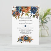 Ginger and Navy Floral Wedding Rehearsal Dinner Kaart (Staand voorkant)