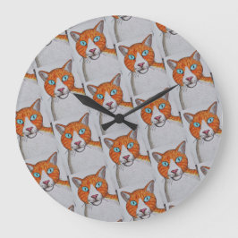 Ginger and white Cat Wall Clock Grote Klok