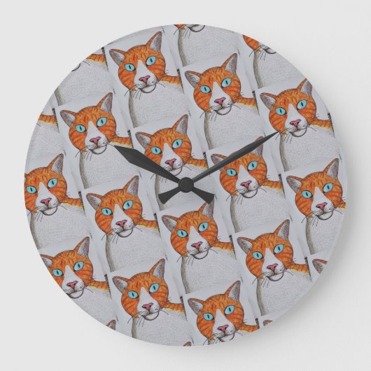 Ginger and white Cat Wall Clock Grote Klok (Voorkant)