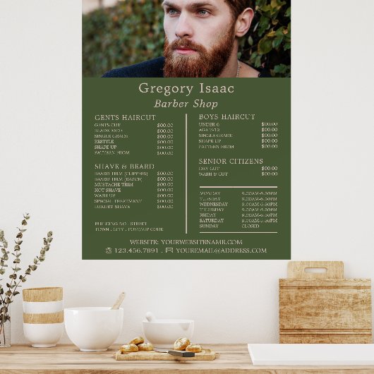 Ginger Baard Model, Heren Kappers Prijslijst Poster (Keuken)