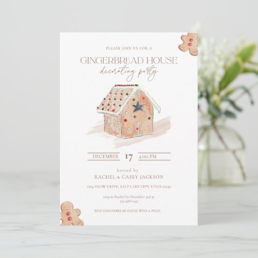 Ginger Bread House Decorting Party Invitation Kaart (Staand voorkant)