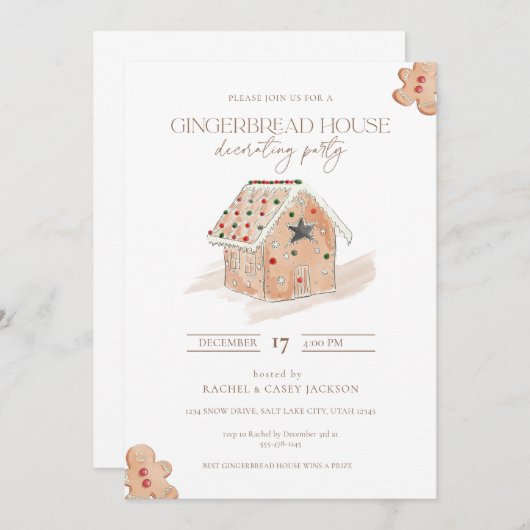 Ginger Bread House Decorting Party Invitation Kaart (Voorkant / Achterkant)