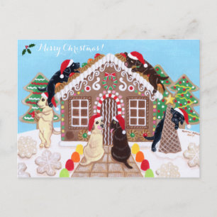 Ginger Bread House Labradors schilderen Feestdagenkaart