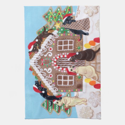 Ginger Bread House Labradors schilderen Theedoek (Verticaal)