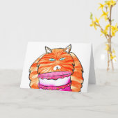 Ginger cat avec carte d'anniversaire de gâteau (Fleur jaune)