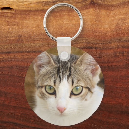 Ginger cat bruine ogen groen metaal sleutelhanger (Achterkant)