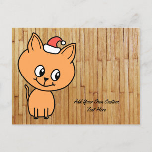 Ginger Cat Cartoon op Afbeelding van Hout. Eigen T Feestdagenkaart