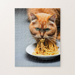 Ginger Cat Eating Spaghetti Legpuzzel