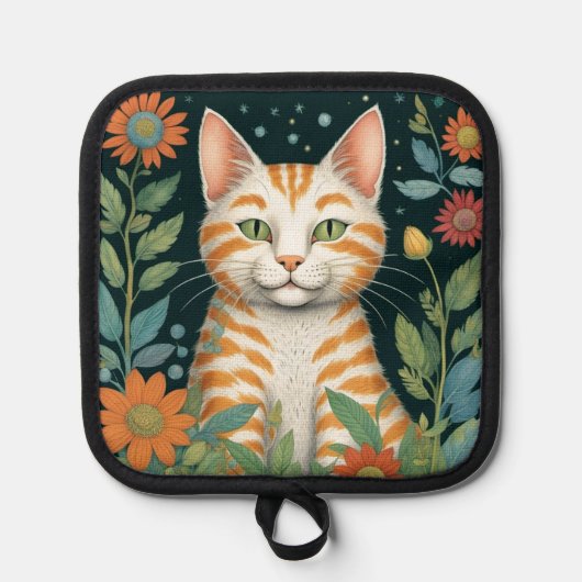 Ginger Cat en bloemen Pannenlap (Voorkant)