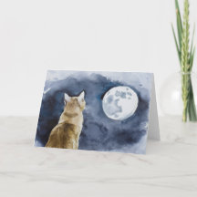 Ginger Cat en Volle Maan Wenskaart