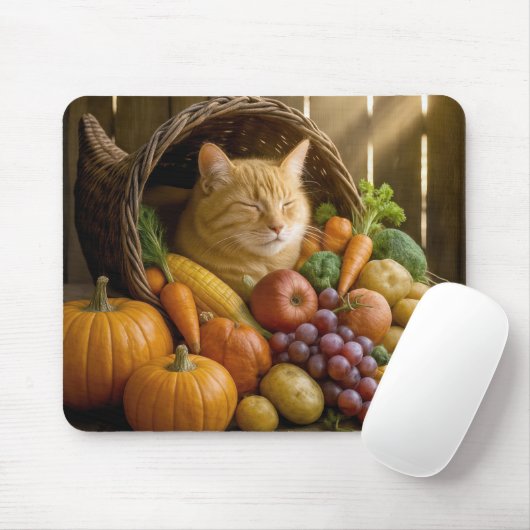 Ginger Cat In a Harvest Cornucopia Muismat (Met muis)