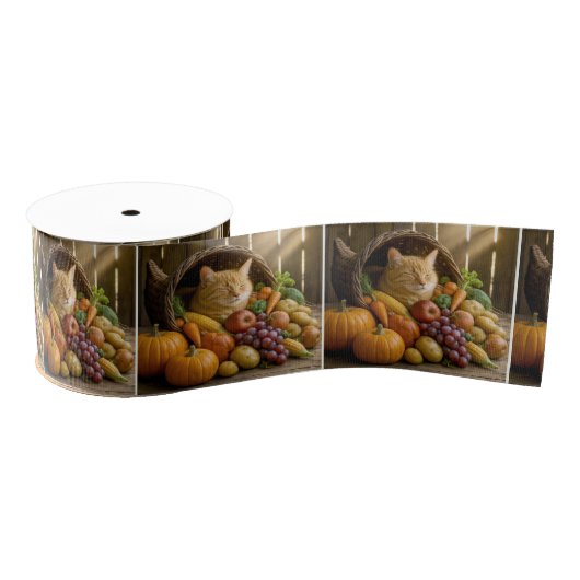 Ginger Cat In a Thanksgiving Cornucopia Grosgrain Lint (Spoel)