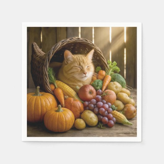 Ginger Cat In a Thanksgiving Cornucopia Servet (Voorkant)