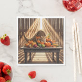 Ginger Cat In a Thanksgiving Cornucopia Servet (Insitu)