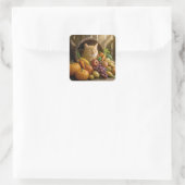 Ginger Cat In a Thanksgiving Cornucopia Vierkante Sticker (Tas)