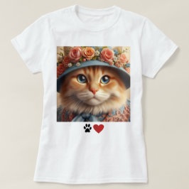 Ginger Cat in blauw Pet met bloemen Cat Lover T-shirt