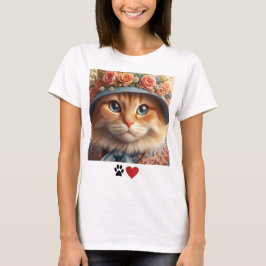 Ginger Cat in blauw Pet met bloemen Cat Lover T-shirt