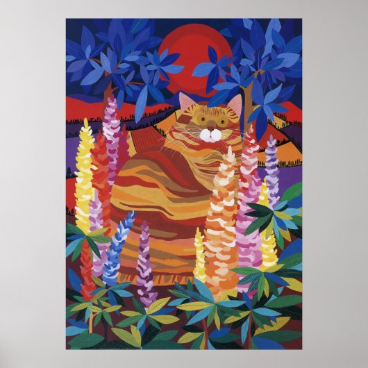 Ginger Cat in de tuin Poster (Voorkant)