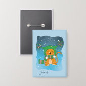 Ginger Cat In The Snow Blue Kid Winter Button (Voorkant / Achterkant)