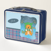 Ginger Cat In the Snow Blue Metal Lunchbox (Devant)