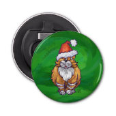 Ginger Cat Kerstmis: groen Button Flesopener (Voorkant)