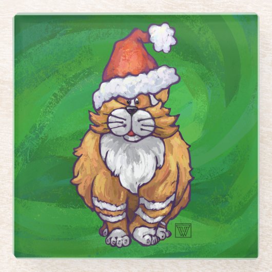 Ginger Cat Kerstmis: groen Glazen Onderzetter (Voorkant)
