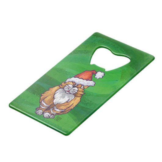 Ginger Cat Kerstmis: groen Kredietkaart Flessenopener (Voorkant Gekanteld)