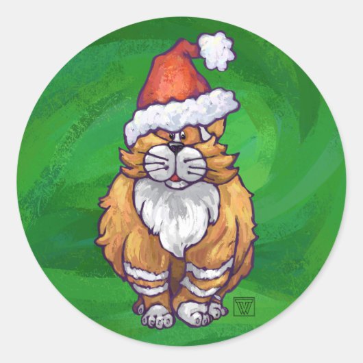 Ginger Cat Kerstmis: groen Ronde Sticker (Voorkant)