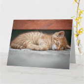 GINGER CAT KITTEN DORMIR ANNIVERSAIRE CARTE DE REC (Fleur jaune)