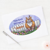 Ginger Cat Library Bookplaat Ovale Sticker (Envelop)