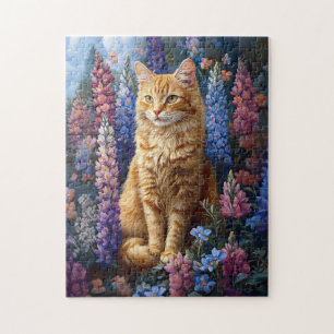 Ginger Cat Lupine Field Painting Legpuzzel