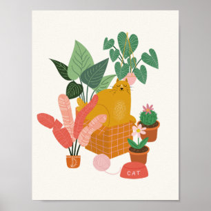 Ginger Cat met Planten Poster