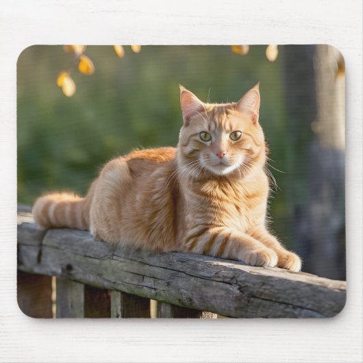 Ginger Cat op een rustiek hek Muismat (Voorkant)