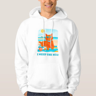 Ginger Cat op het strand Ik heb het Zee zomer nodi Hoodie