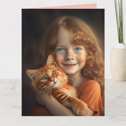 GINGER CAT & REDHEAD GIRL GRANDE CARTE D'ANNIVERSA (Devant)